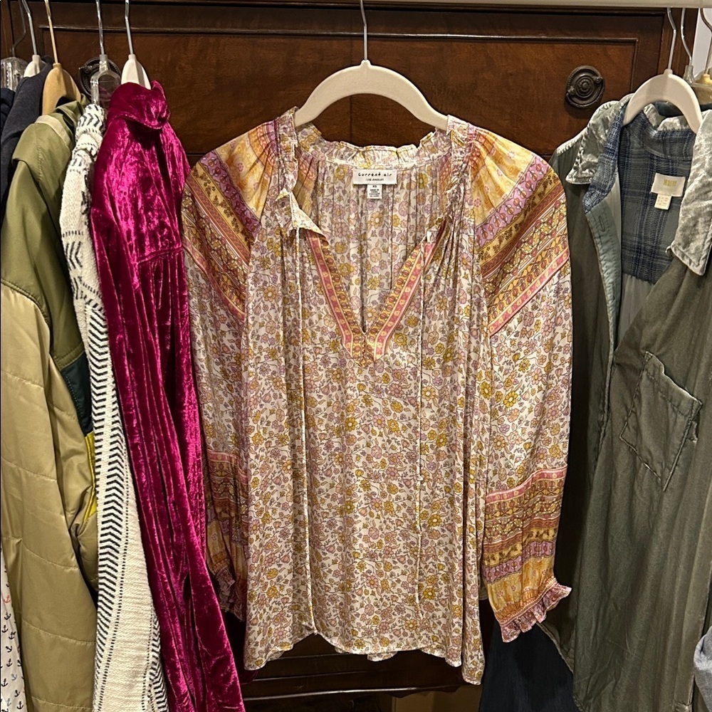 Current Air Romantic Flowy Floral Peasant Blouse Women's Size XS